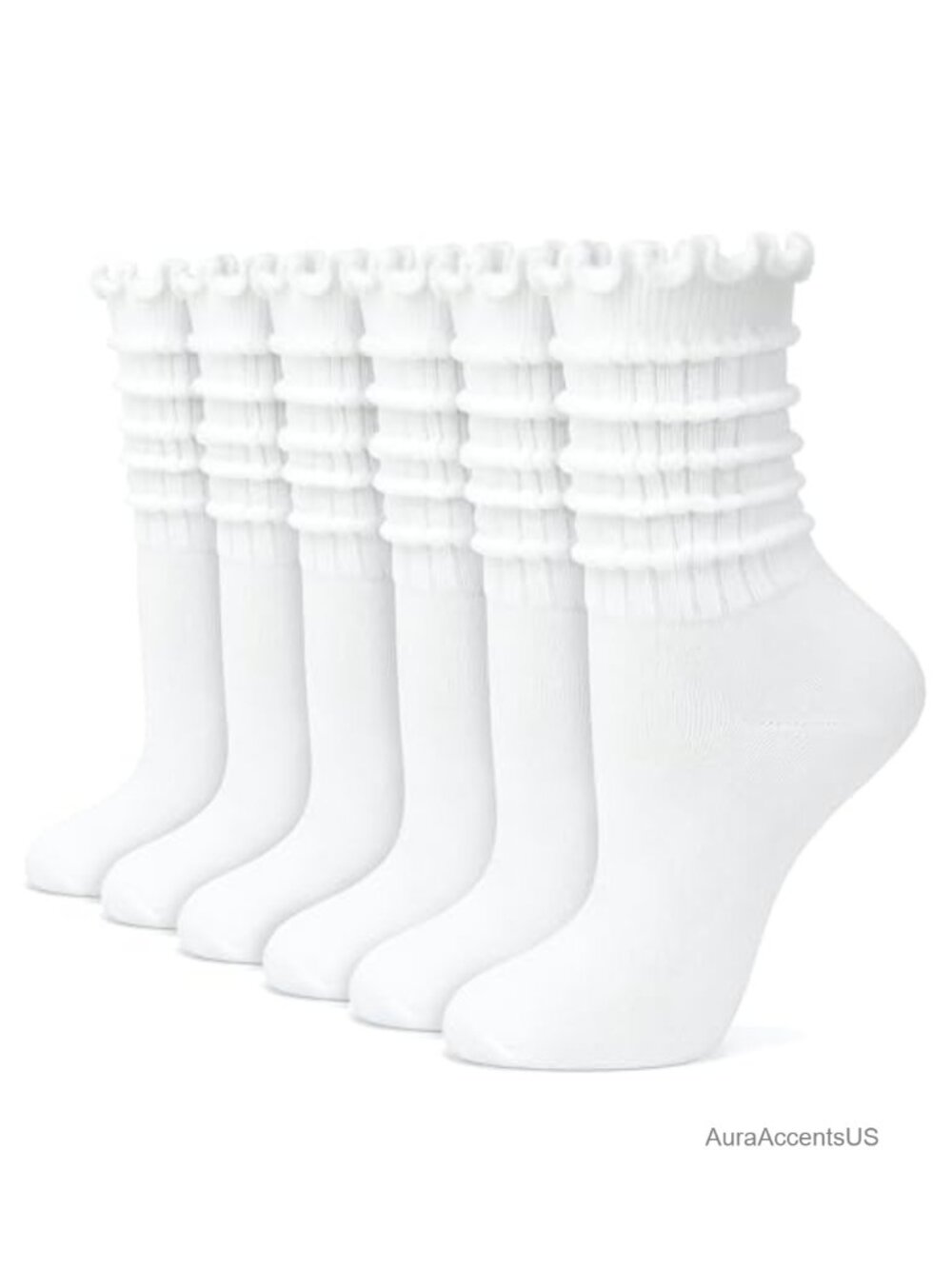 6 Pairs Women's Ruffle Slouchy Socks Polyester Blend Crew Socks